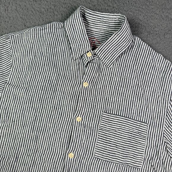 Alex Crane Shirt Mens M Gray White Striped Linen Button Down Short Sleeve Pocket - Picture 1 of 7